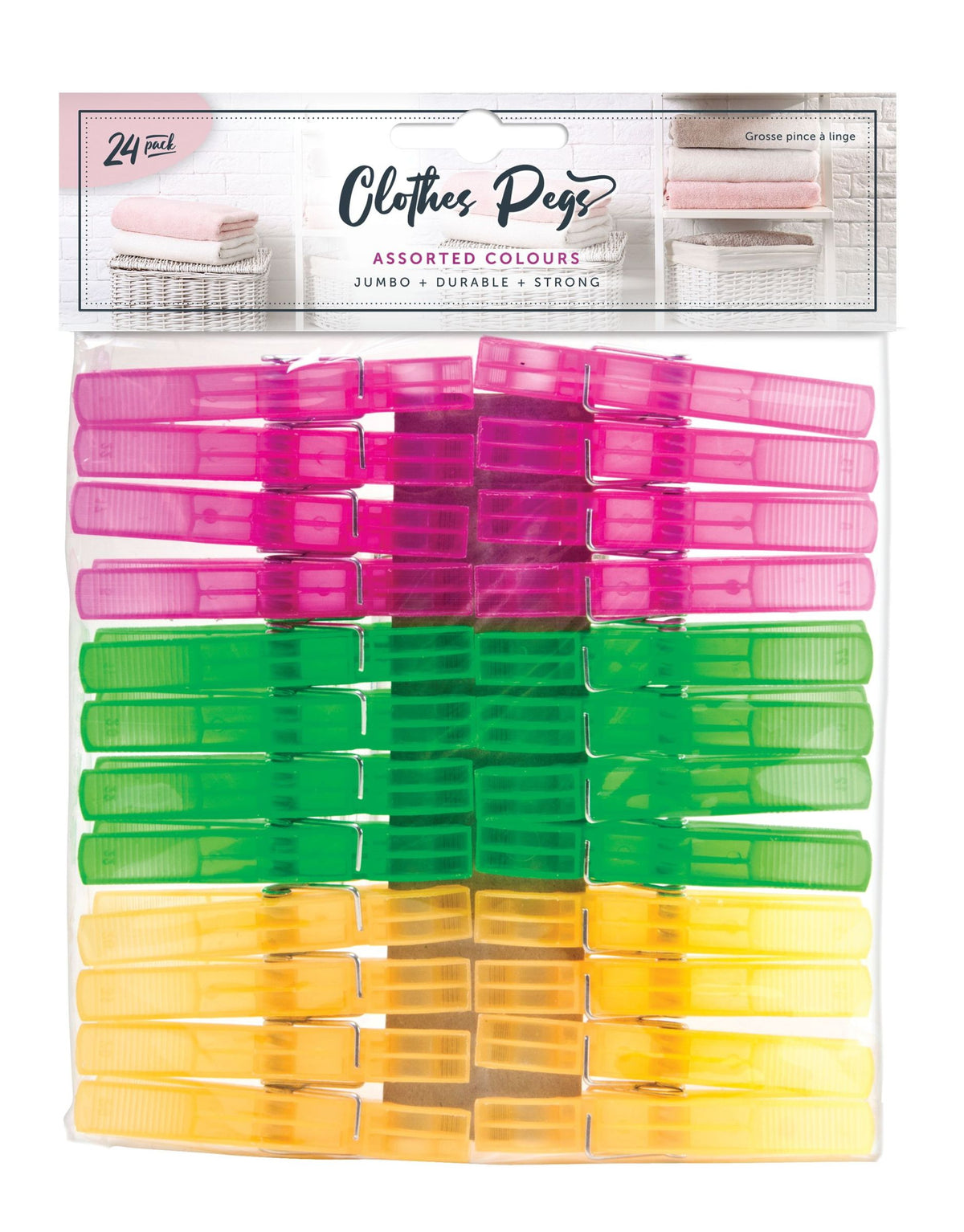 Fluorescent Clothes Pegs 24-Pack - Bright Colors