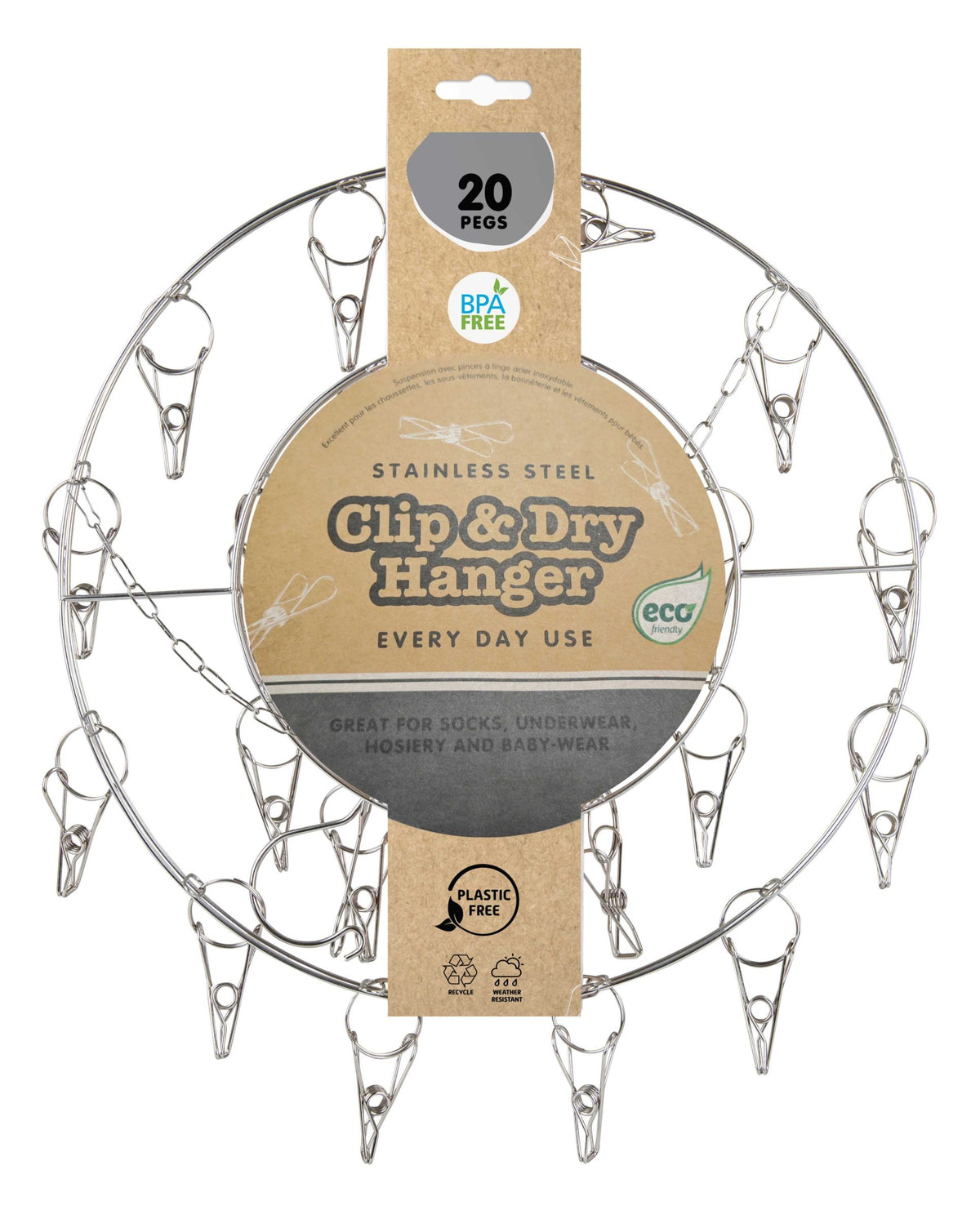 Stainless Steel Peg Hanger - 20 Clips