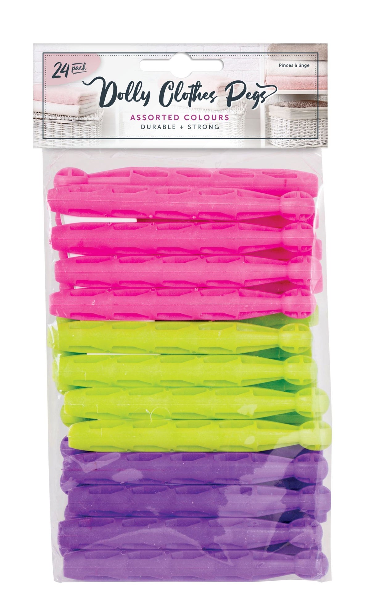 Dolly Pegs 24-Pack - Plastic Clothes Pins
