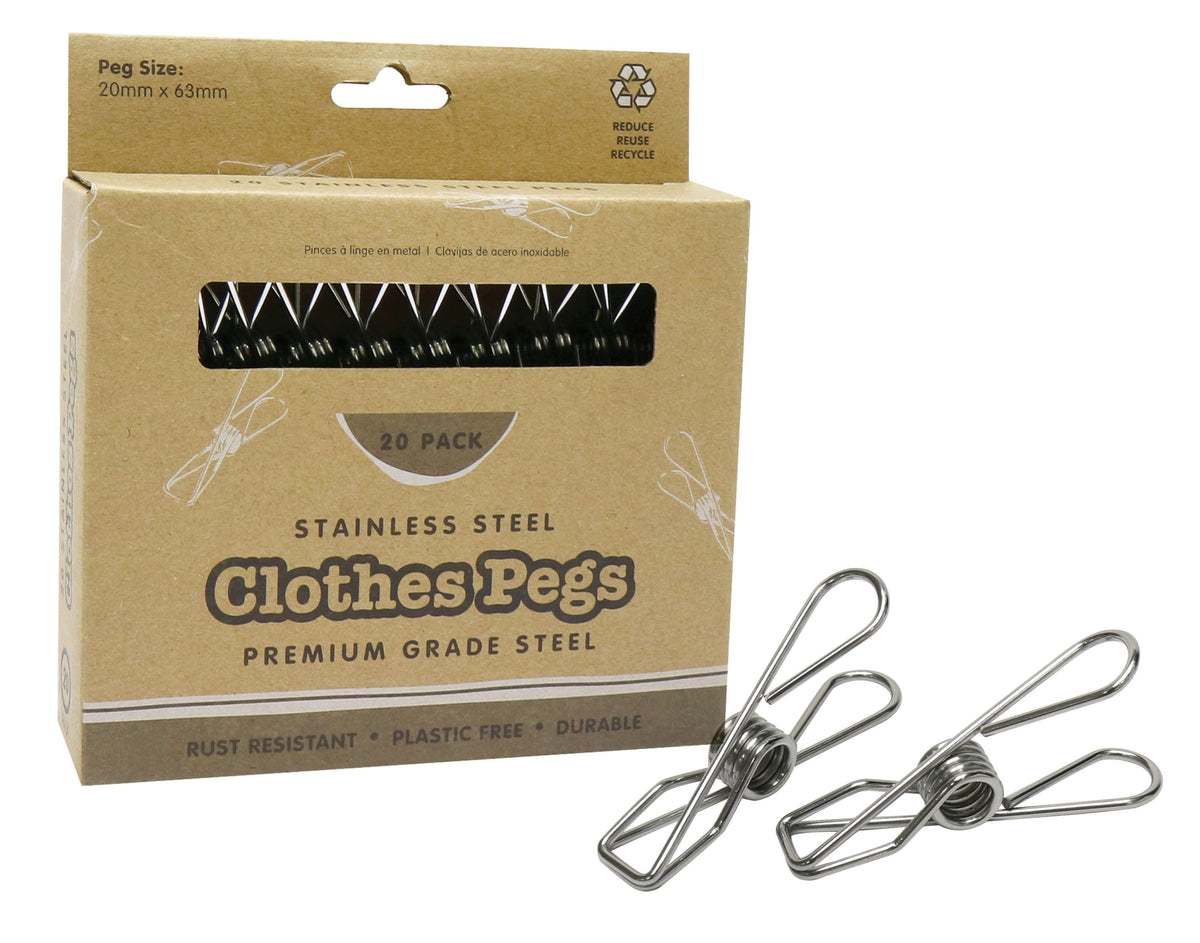 Stainless Steel Clothes Pegs 20-Pack - Rust-Proof