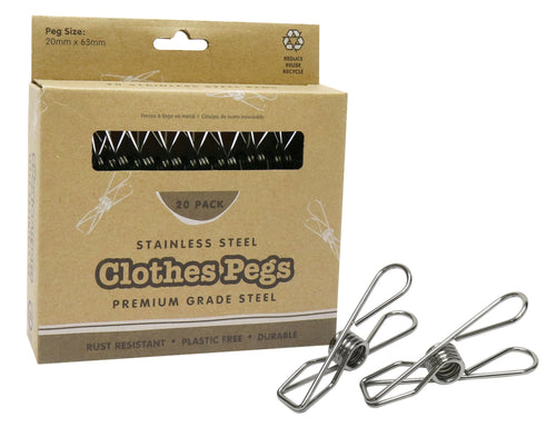 Stainless Steel Clothes Pegs 20-Pack - Rust-Proof
