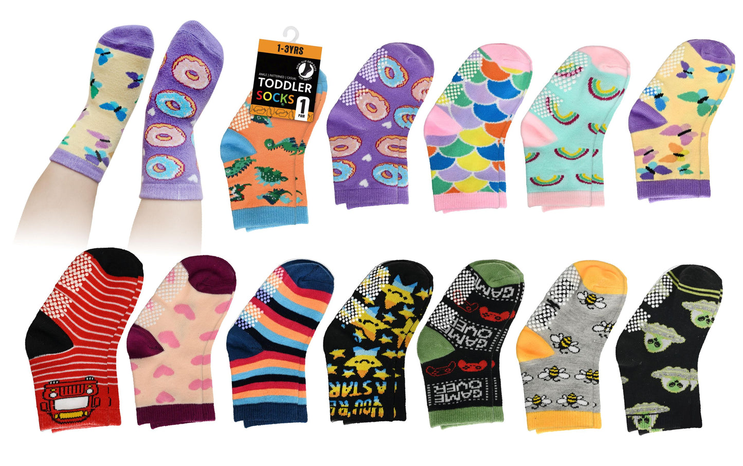Ankle Socks with Grip 1-3 Years old 12 Assorted Designs