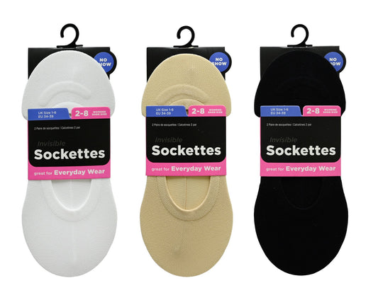 Sockettes Ladies 2-8 2 Pairs 3 Assorted Colours
