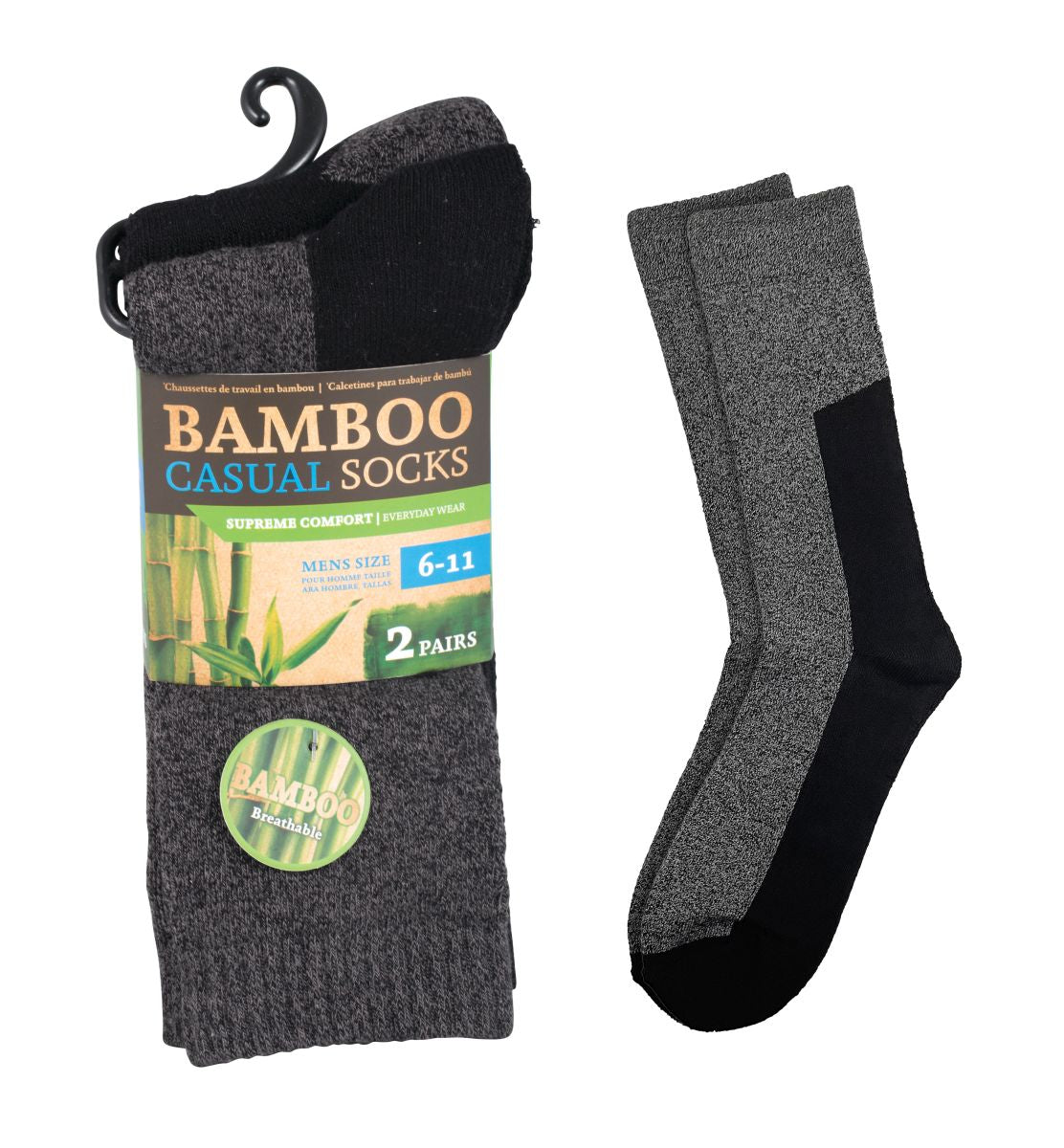 Bamboo Casual Socks Mens 6-11 2 Pairs