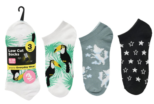 Socks Low Cut Ladies 5-10 3 Pairs 3 Assorted Designs