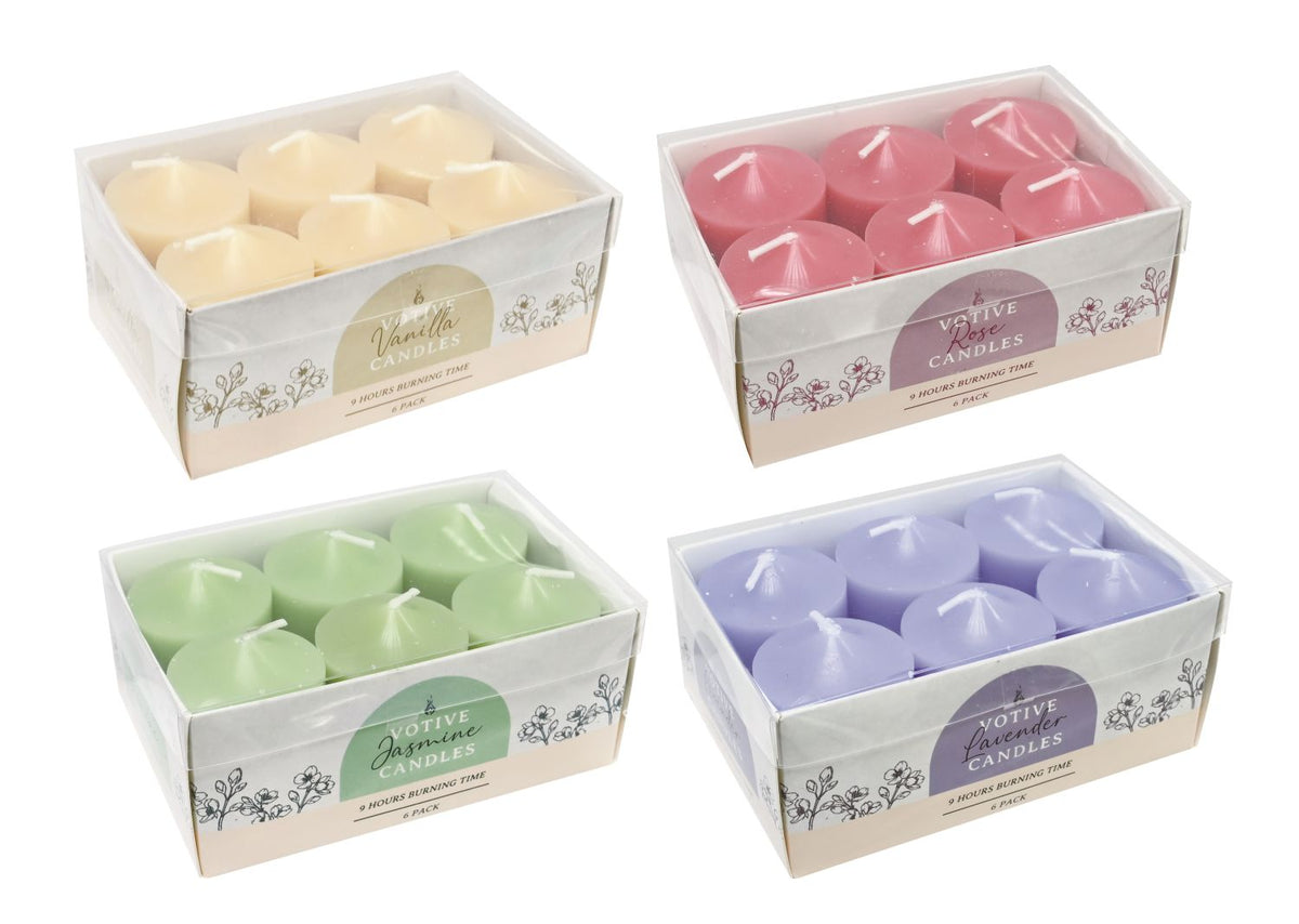 Scented Votive Candles 6-Pack - 4 Assorted Scents