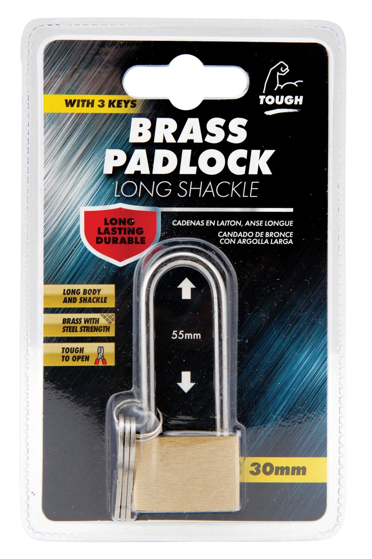 Brass Padlock 30mm - Long Shackle Security