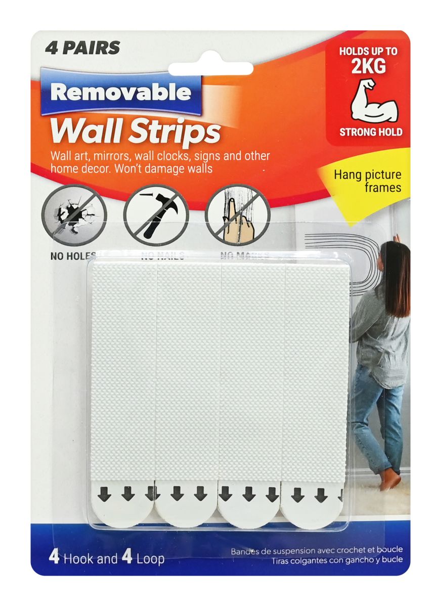 Hanging Strips Hook & Loop 19 x 85mm 4 Pairs