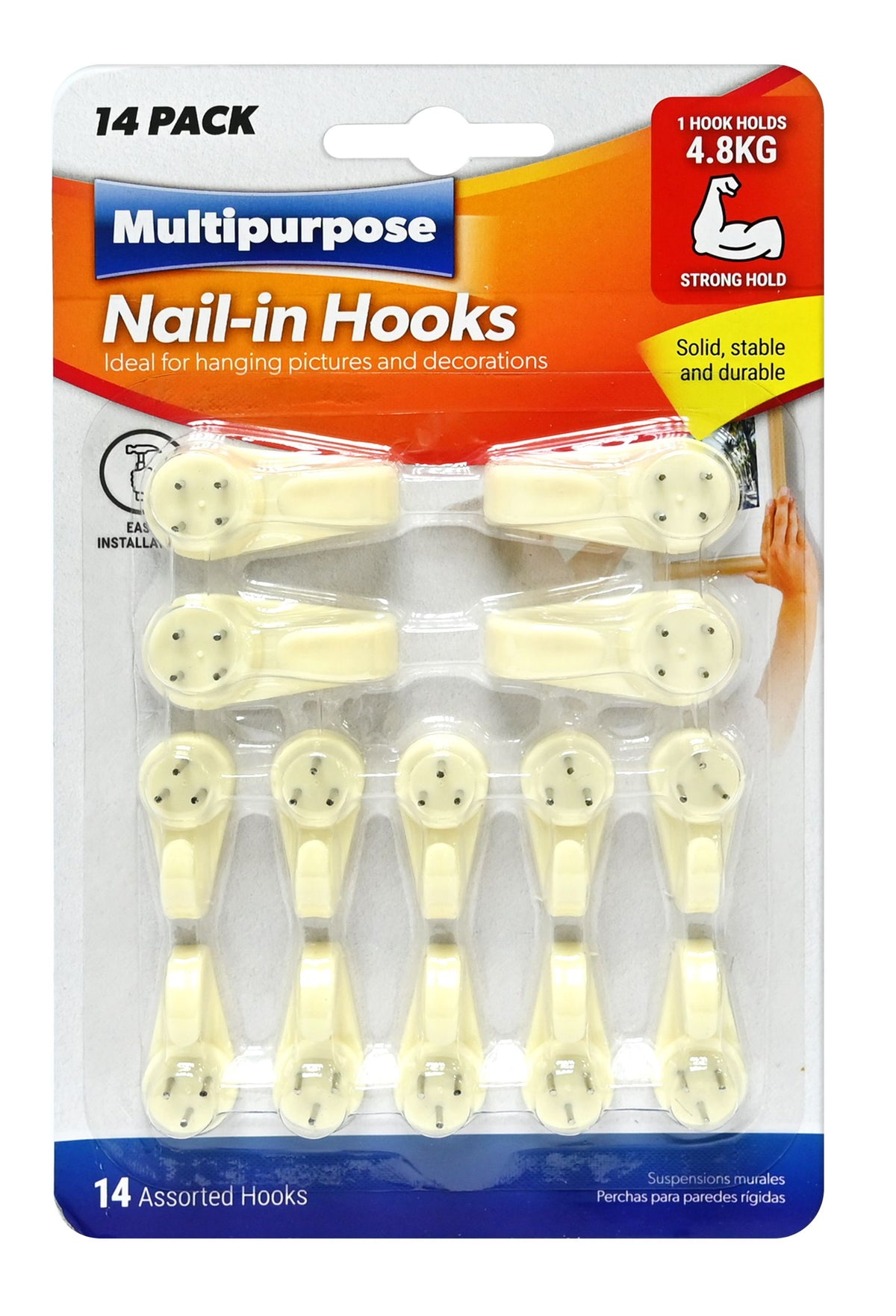 Nail-In Hooks 14-Piece Set - Wall Hardware
