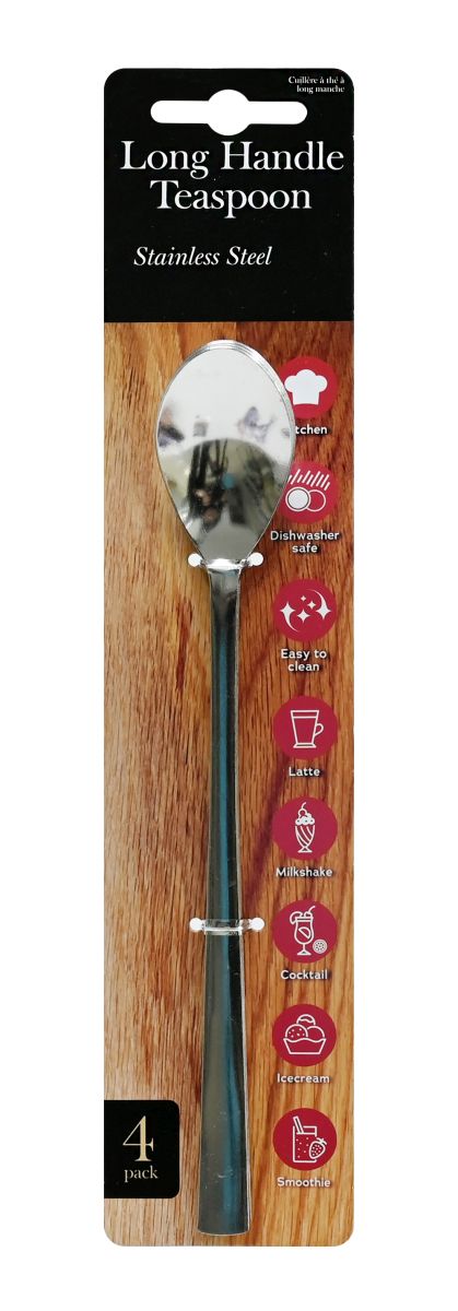 Long Handle Teaspoon Stainless Steel 4 Pack