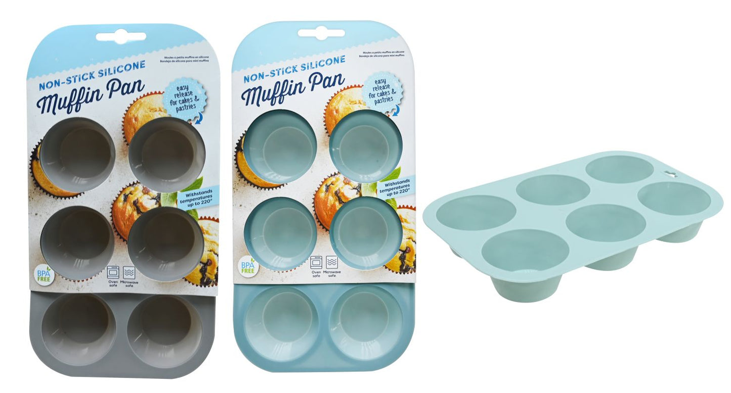 Muffin Pan Silicone 6 Cup 3 Assorted Colours