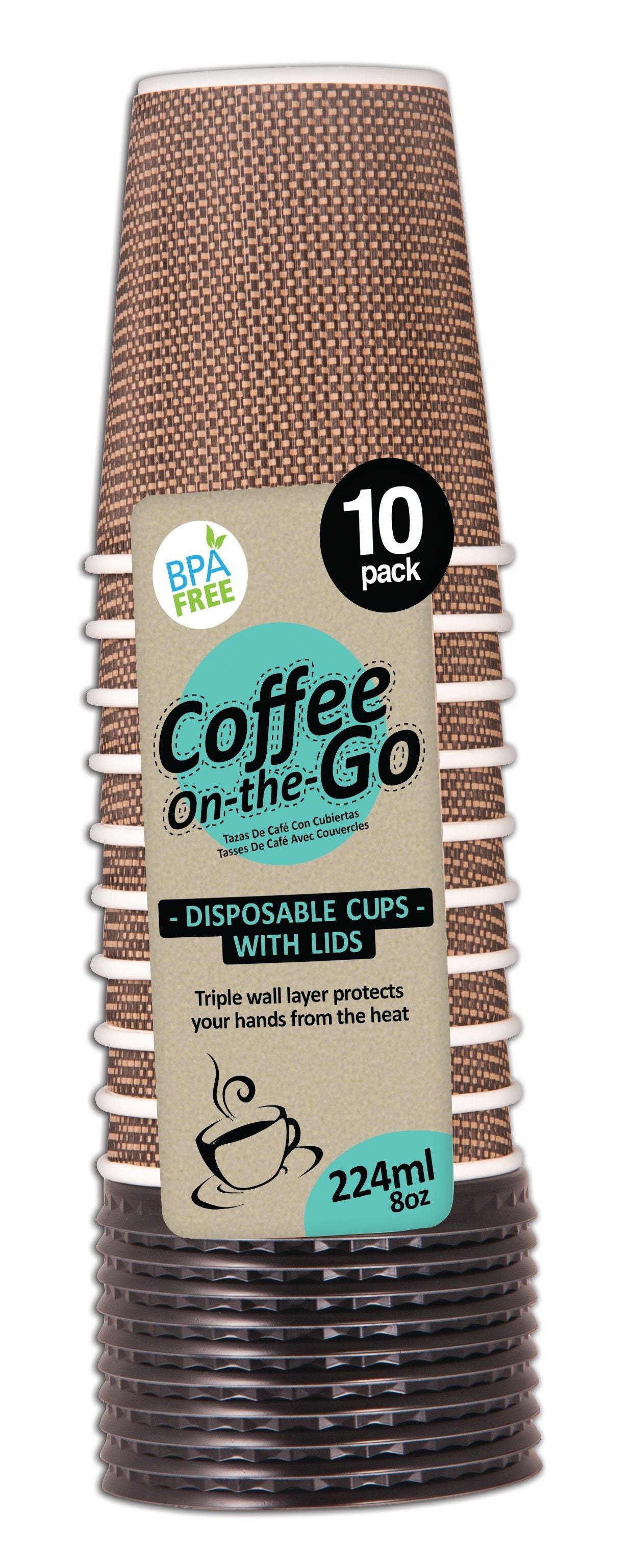 Coffee Cups Disposable with Lids 10 Pack