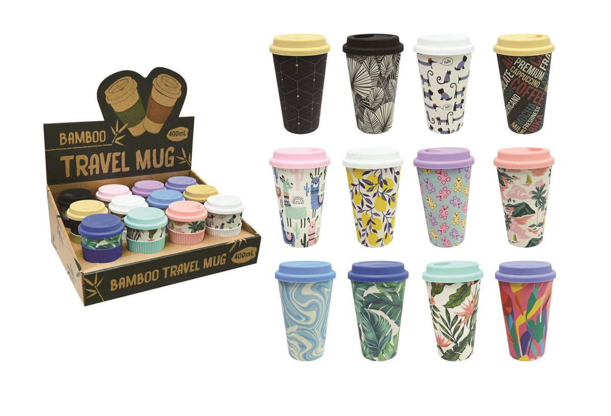 Bamboo Fiber Travel Mug 400mL - 12 Assorted Designs