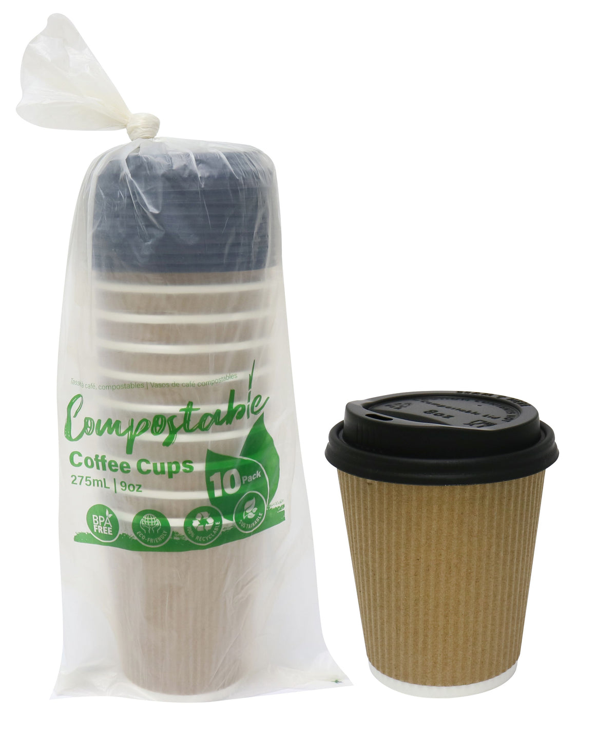 Compostable Coffee Cups 10-Pack - Eco-Friendly