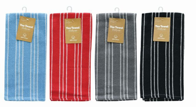 100% Cotton Tea Towels 46x67cm - 4 Striped Colors