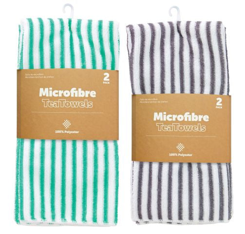 Tea Towel Microfibre 40 x 60cm 2 Pack 2 Assorted Colours
