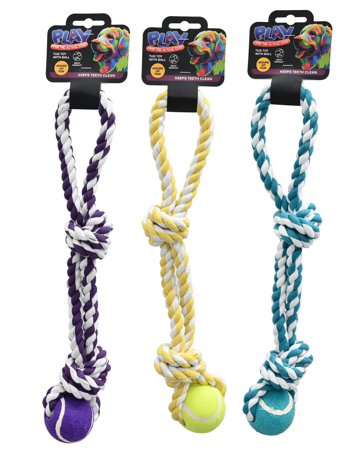 Dog Rope Toy with Ball 45cm - 3 Colors