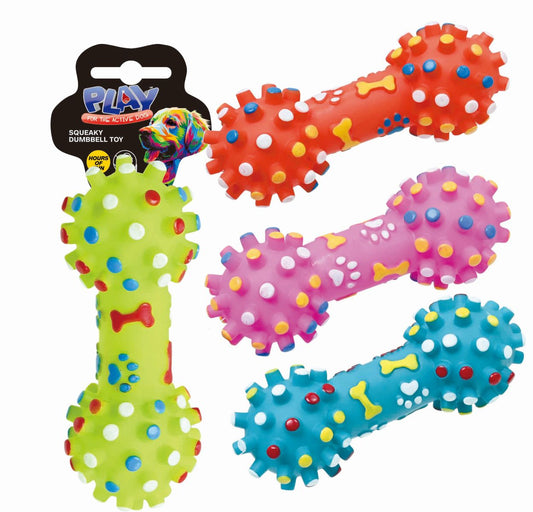 Dog Squeaky Dumbbell Toy 17cm 4 Assorted Colours