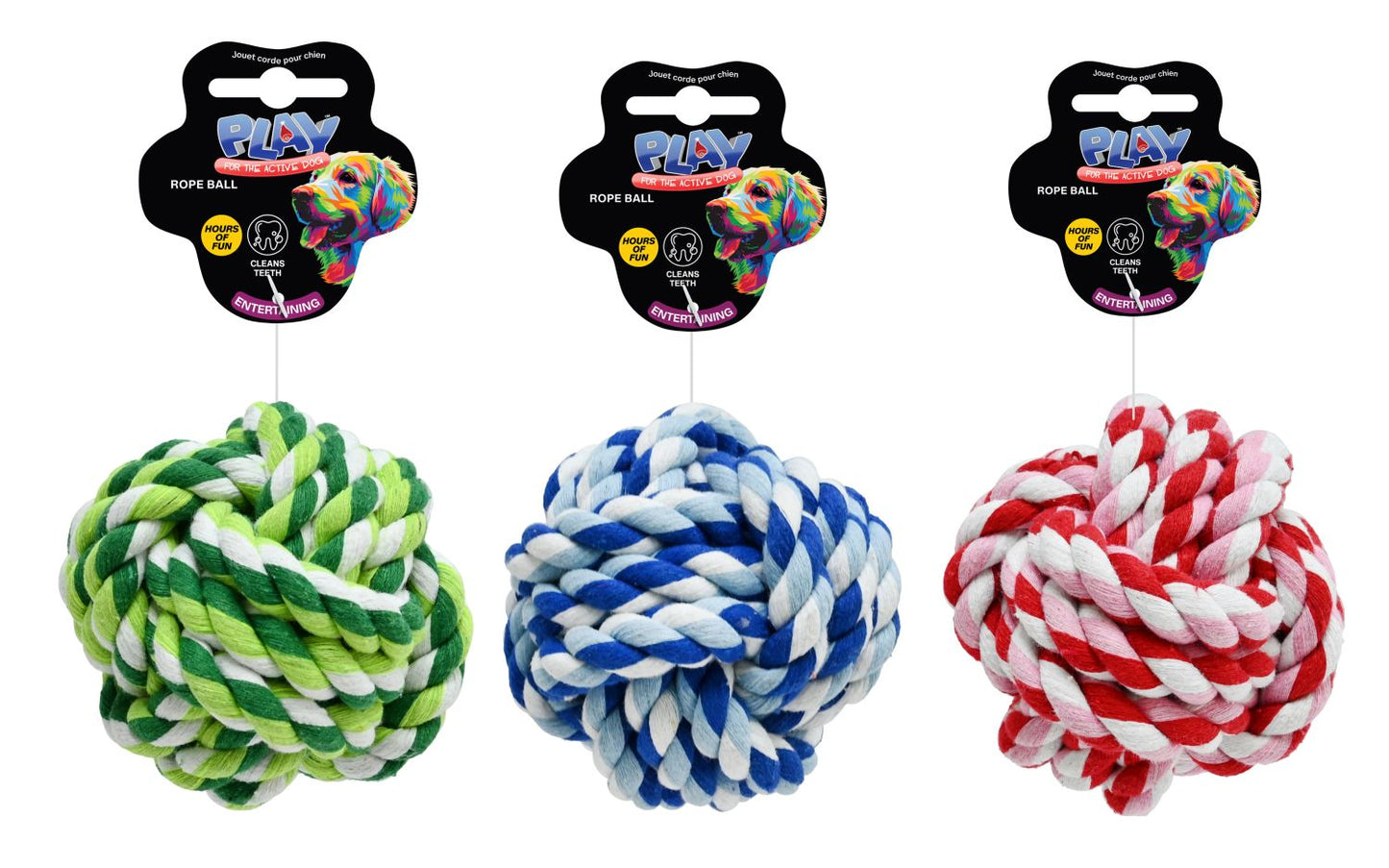 Pet Rope Ball 95mm 3 Assorted Colours