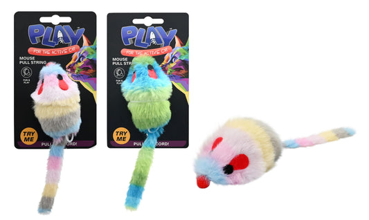 Cat Mouse Pull String 20cm 2 Assorted Colours