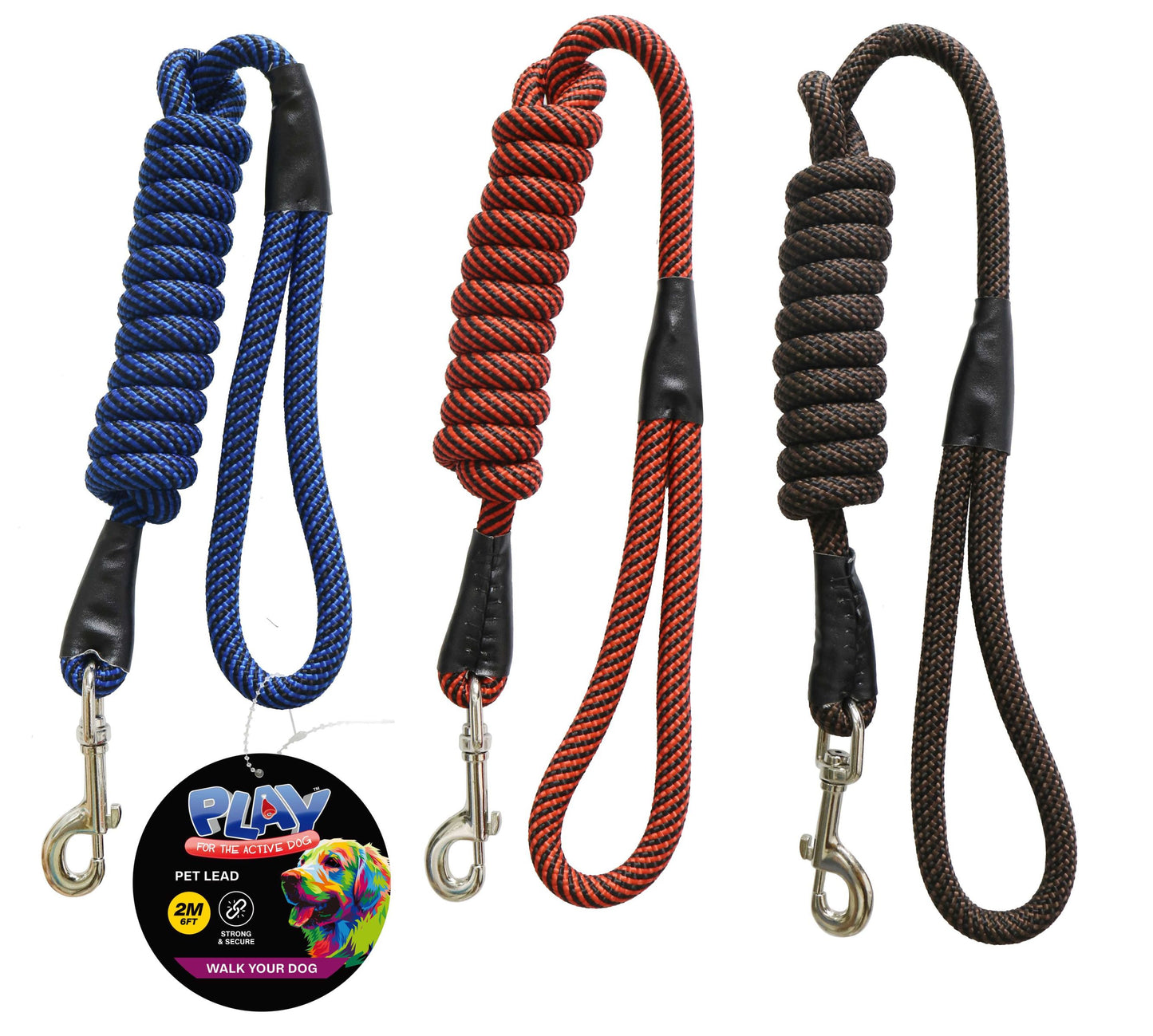 Pet Lead Cord 2m 3 Assorted Colours