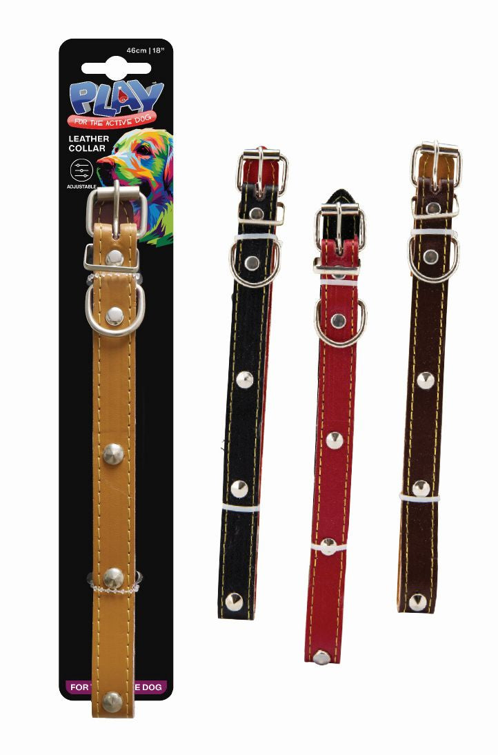 Studded Leather Pet Collar 46cm - 4 Colors