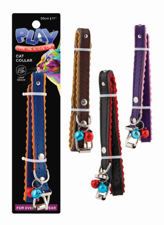 Cat Collar with Bell Leather 36cm 4 Assorted Colours