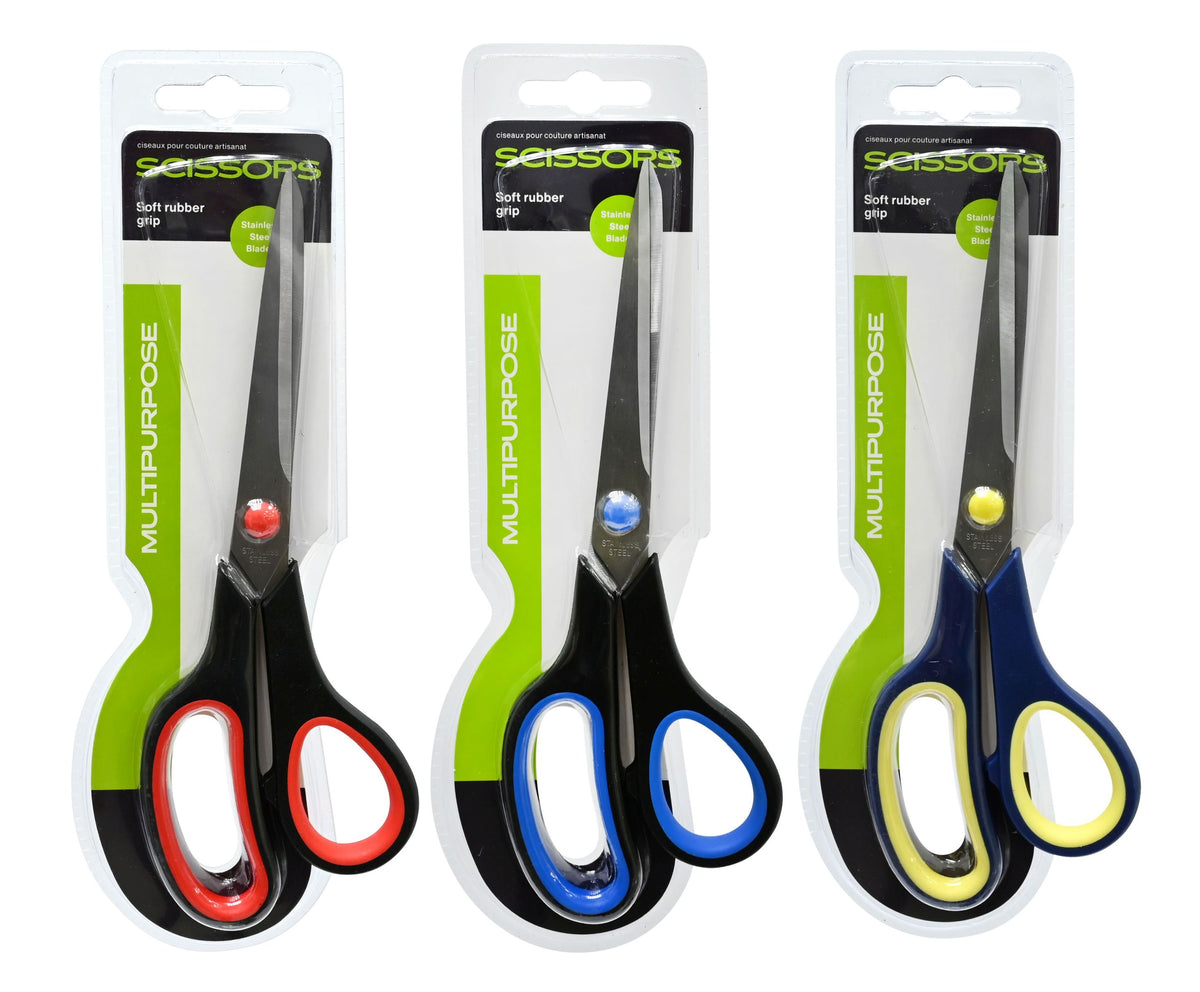 Large Rubber Grip Scissors - 3 Assorted Colors