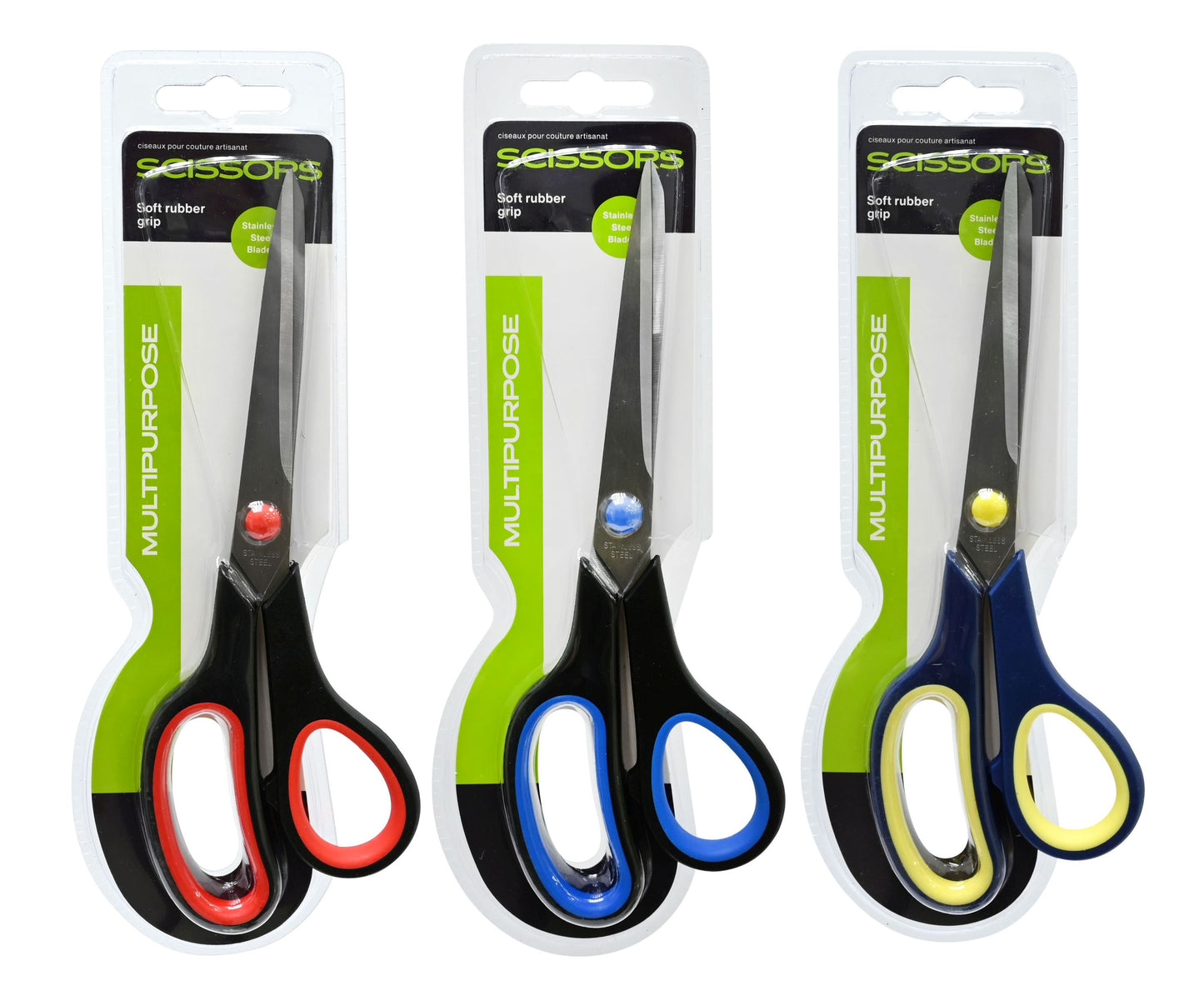 Scissors Rubber Grip Large 3 Assorted Colours