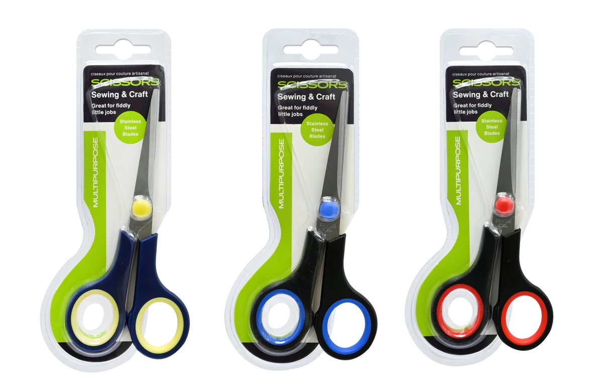 Small Rubber Grip Scissors - 3 Assorted Colors