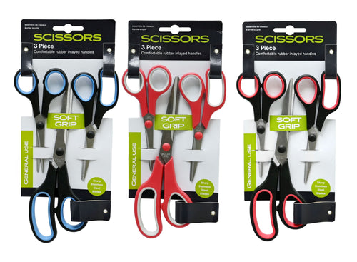 Soft Grip Scissors 3-Pack - 3 Assorted Colors