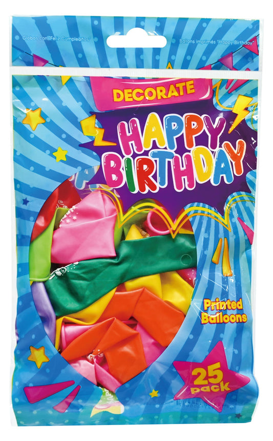 Balloons Happy Birthday Printed 25 Pack