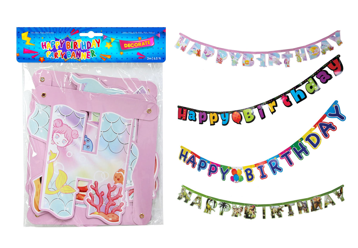Paper Party Banner 20cm x 2m - 6 Assorted Designs