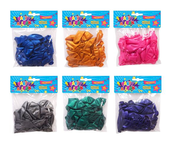 Balloons Metallic Colours 25 Pack 6 Assorted