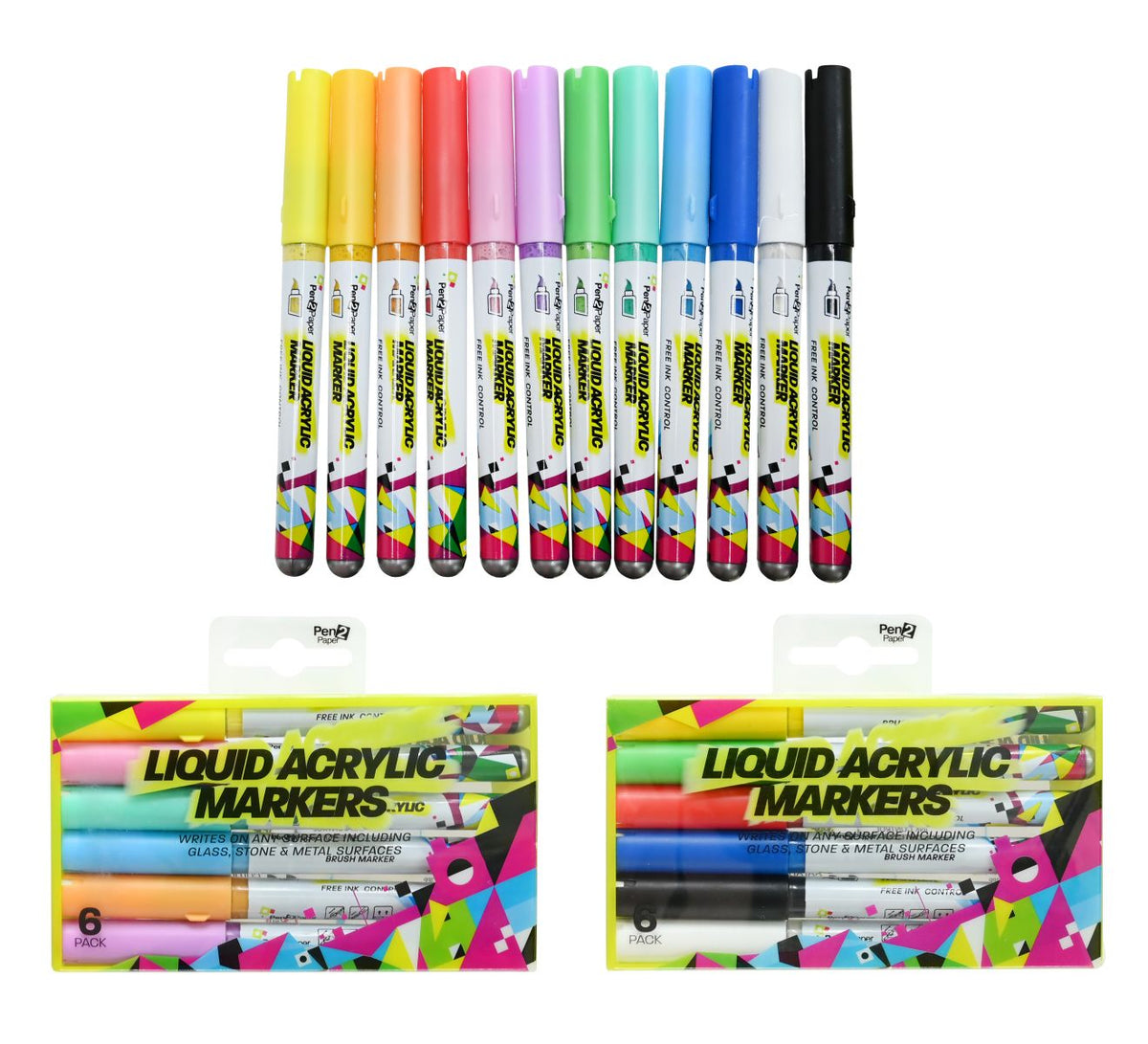 Liquid Acrylic Marker 6 Pack 2 Assorted