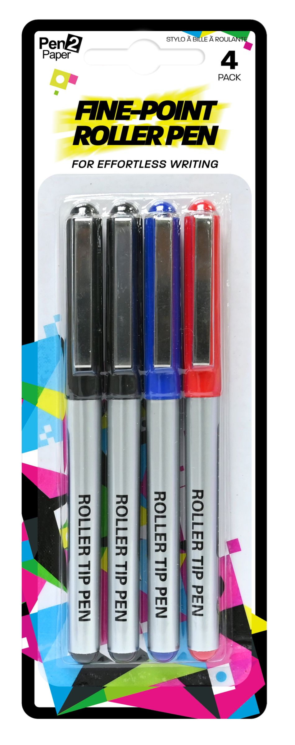 Roller Tip Pens 4-Pack - 3 Colors