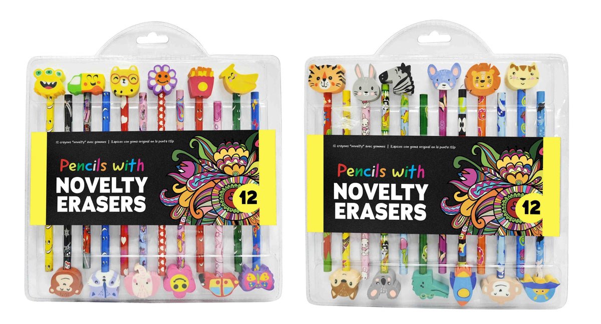 Pencils with Novelty Erasers 12-Pack - 2 Assorted