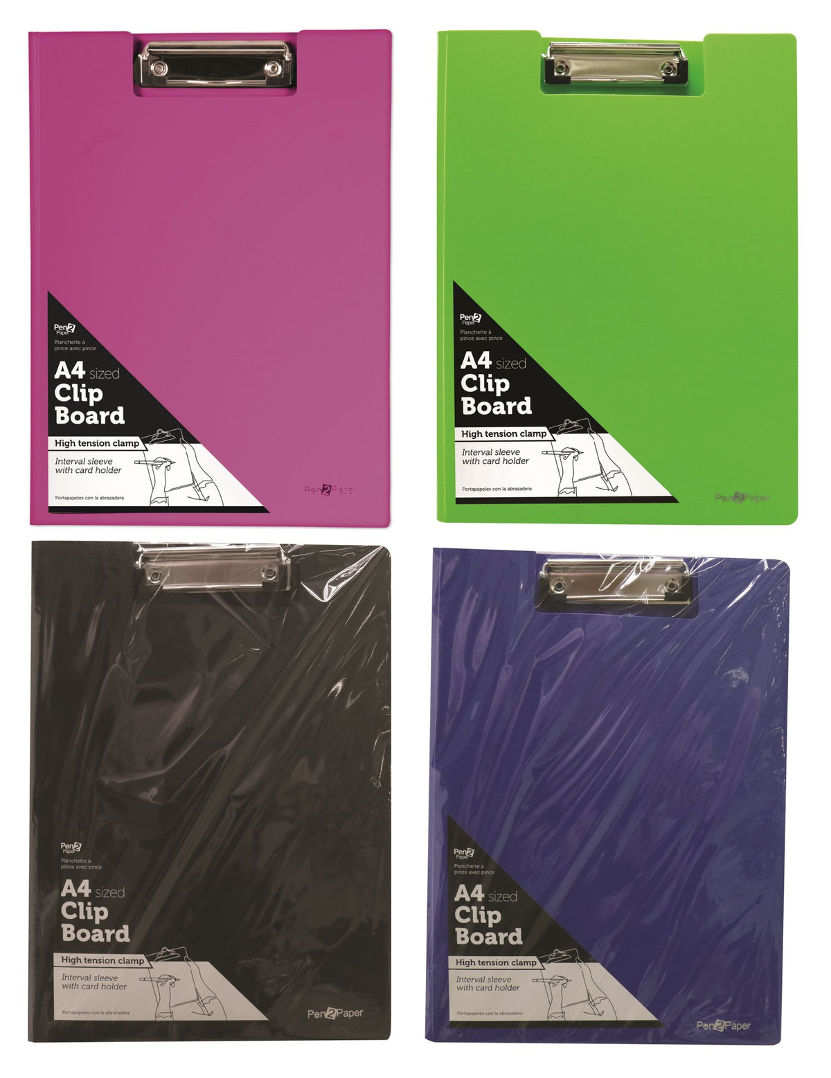 A4 Clipboard with Cover - 4 Assorted Colors