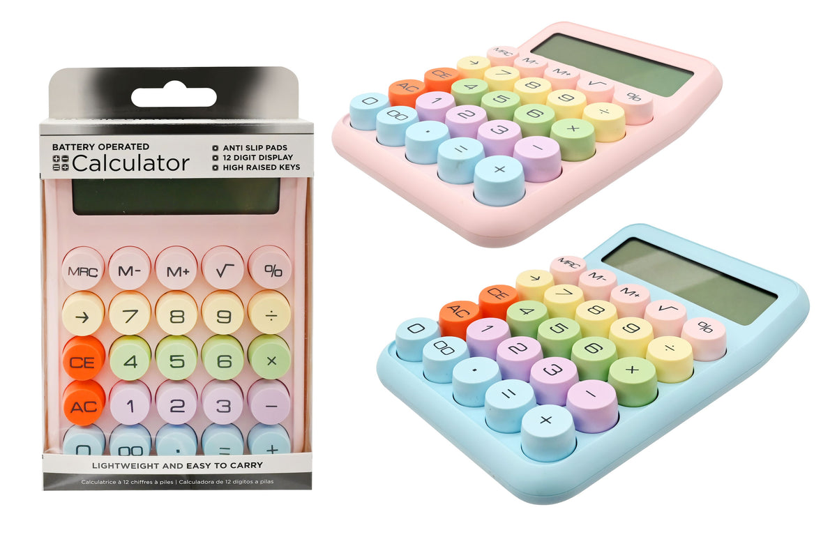 Calculator 12 Digits w_ Colourful Keys Battery OP