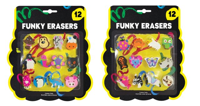 Funky Erasers 12-Pack - 2 Assorted Sets