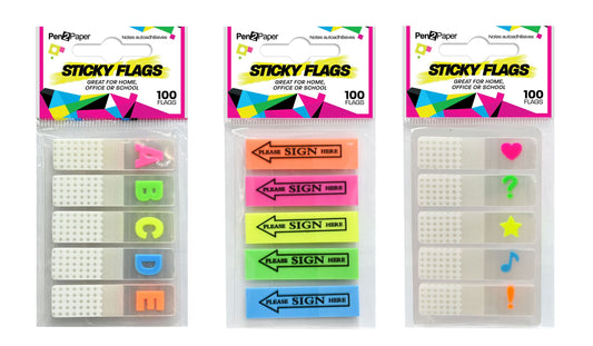 Sticky Notes Flags 3 Assorted 100 Pack