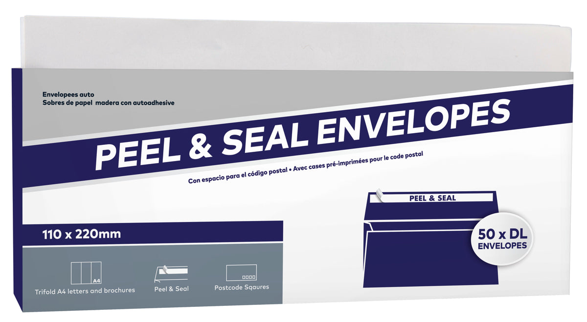 DL Peel & Seal Envelopes 110x220mm - 50 Pack