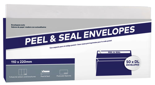 DL Peel & Seal Envelopes 110x220mm - 50 Pack