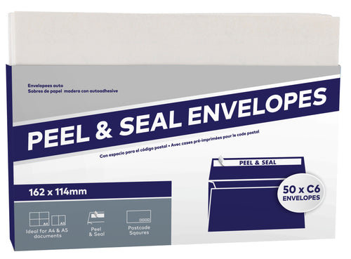 C6 Peel & Seal Envelopes 162x114mm - 50 Pack