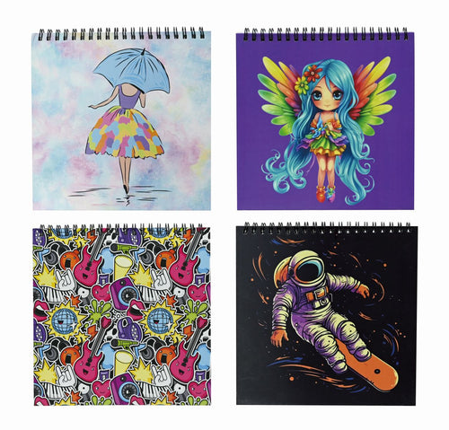 Sketchbook 18x18cm 25 Sheets - 4 Assorted Designs