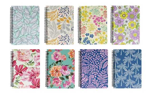 Notebook Spiral Floral 80 Sheets A5 8 Assorted