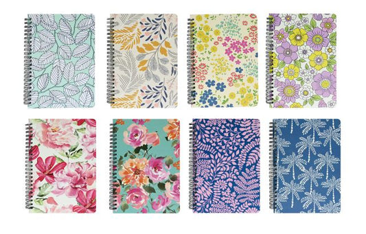 Notebook Spiral Floral 80 Sheets A5 8 Assorted