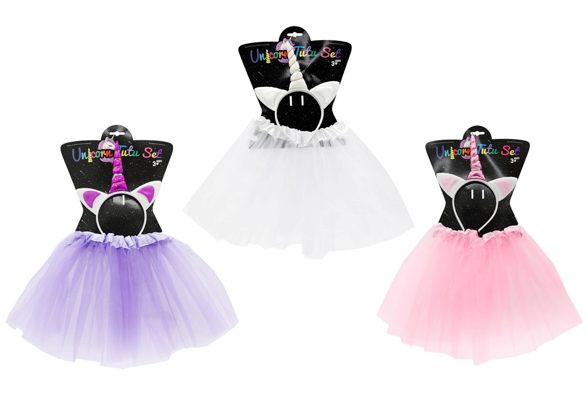 Unicorn Hair Band & TuTu Set 3 Assorted Colours