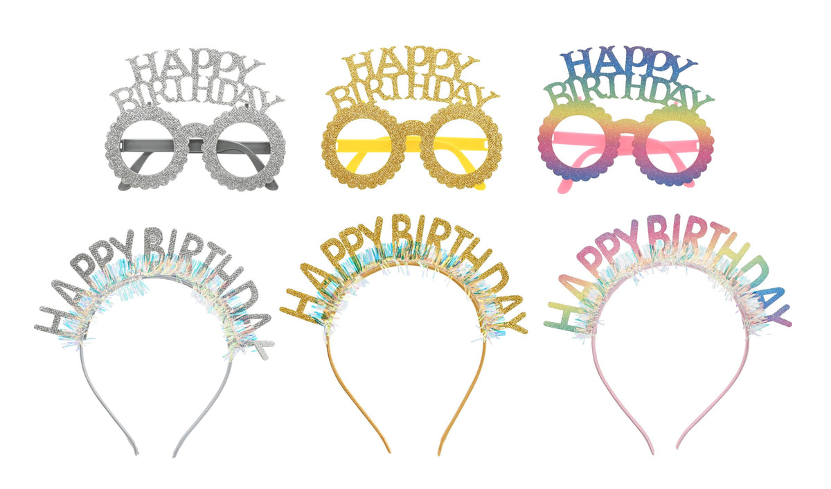 Party Birthday Headband & Glasses Set 3 Asstorted
