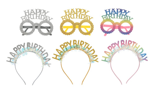 Party Birthday Headband & Glasses Set 3 Asstorted